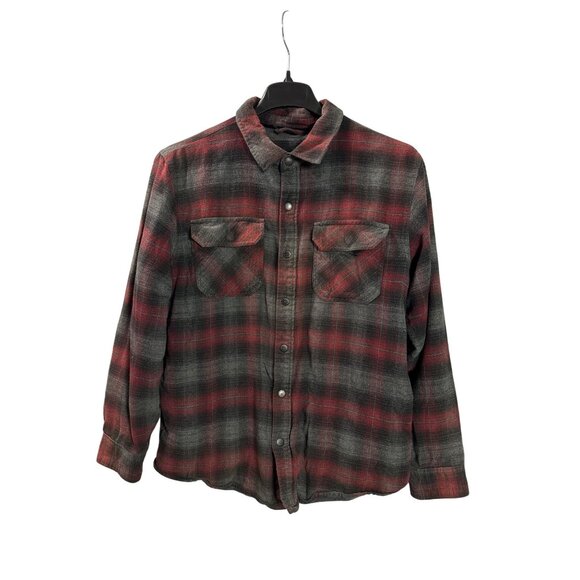 Canyon Guide Outfitters Mens Red Gray Plaid Snap Front Flannel Shacket - Picture 1 of 5